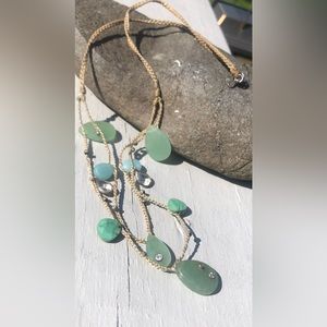 Silpada Sterling Silver Green Quartz Turquoise Brown Rope Necklace 18"